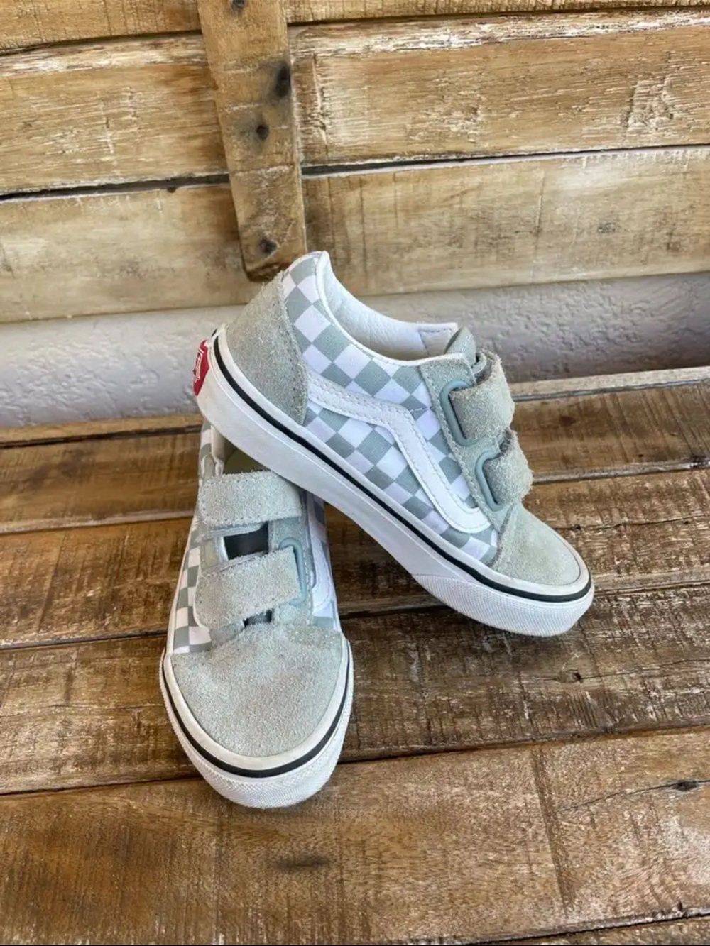 Vans Kids Checkerboard Suede Sneakers - Light Mint & White